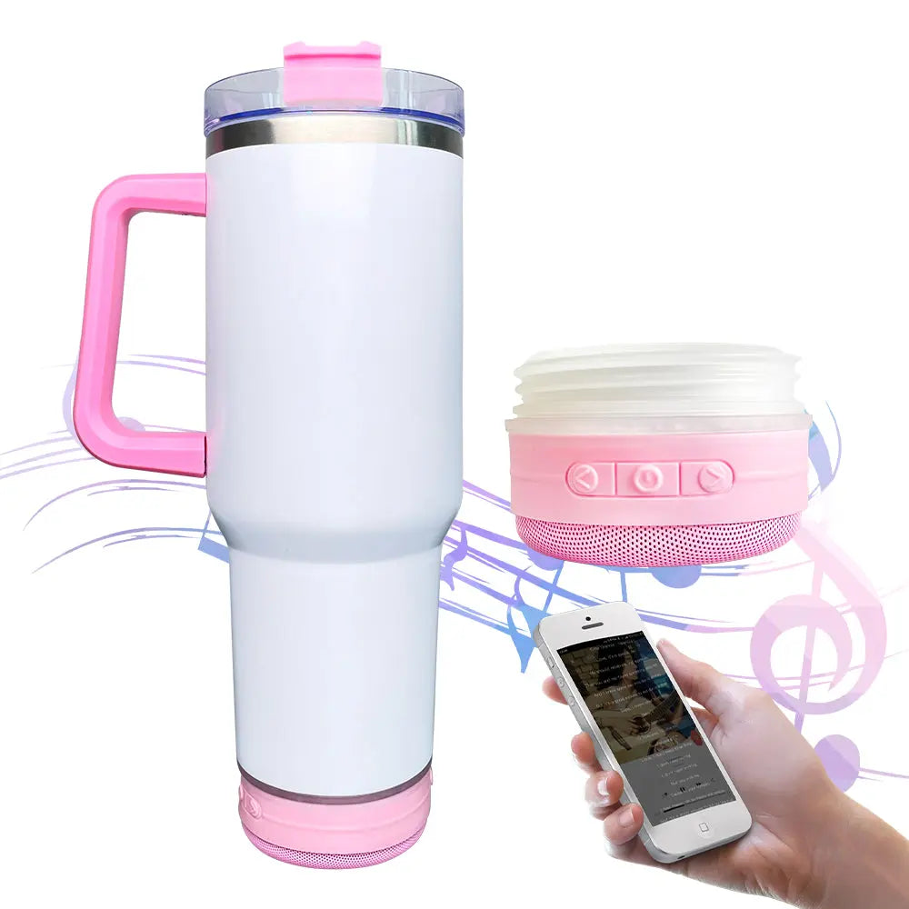 New Fendiz Sublimation Double 40 Oz Bluetooth Tumbler with 5W Stereo Speaker, LED Light Base, Vacuum Insulated Fendiz