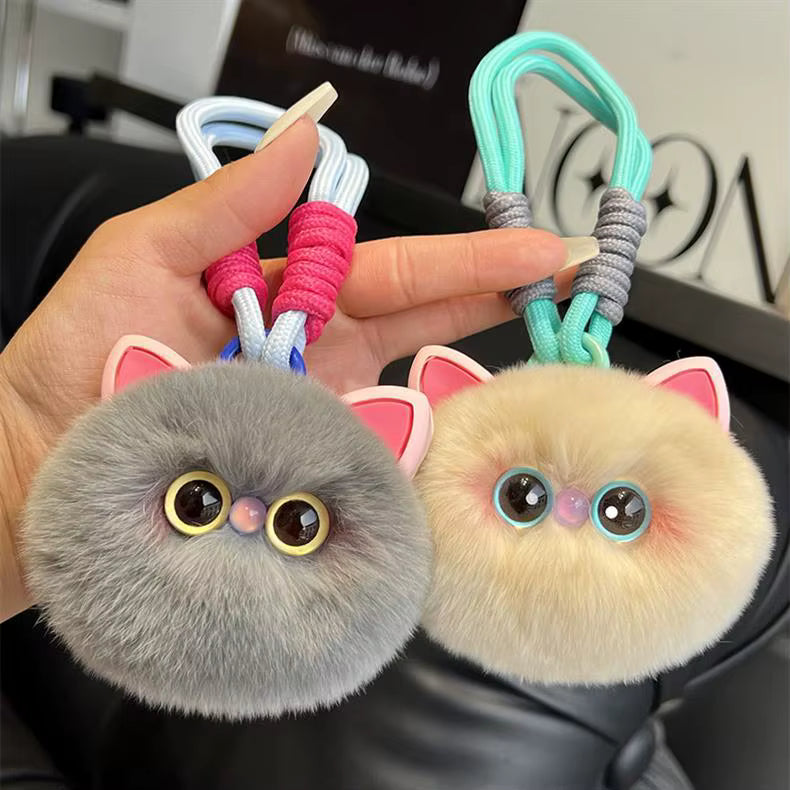 Fendiz Mini Fluffy Cat Plush Artificial Rex Furry Ball Kitten Keychain Bag Pendant Car Hanging Key Chain Fendiz