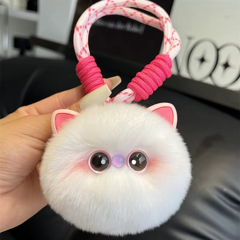 Fendiz Mini Fluffy Cat Plush Artificial Rex Furry Ball Kitten Keychain Bag Pendant Car Hanging Key Chain Fendiz