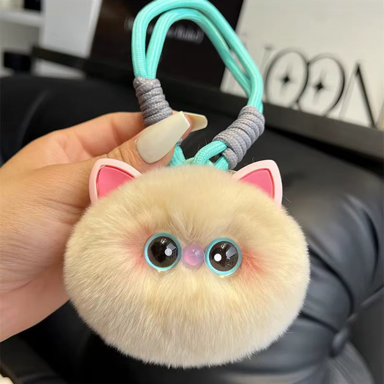 Fendiz Mini Fluffy Cat Plush Artificial Rex Furry Ball Kitten Keychain Bag Pendant Car Hanging Key Chain Fendiz