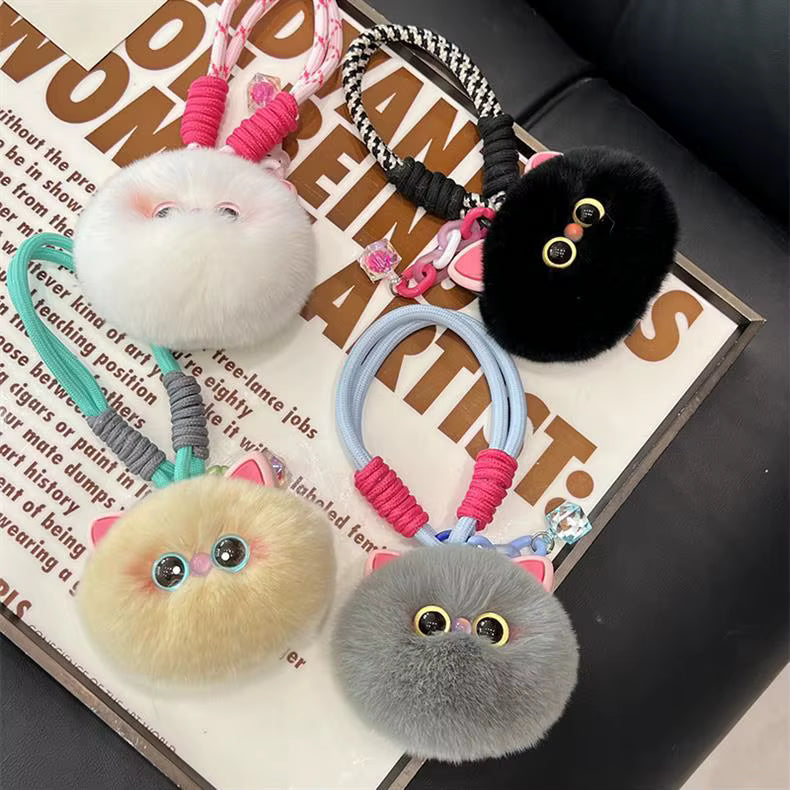 Fendiz Mini Fluffy Cat Plush Artificial Rex Furry Ball Kitten Keychain Bag Pendant Car Hanging Key Chain Fendiz