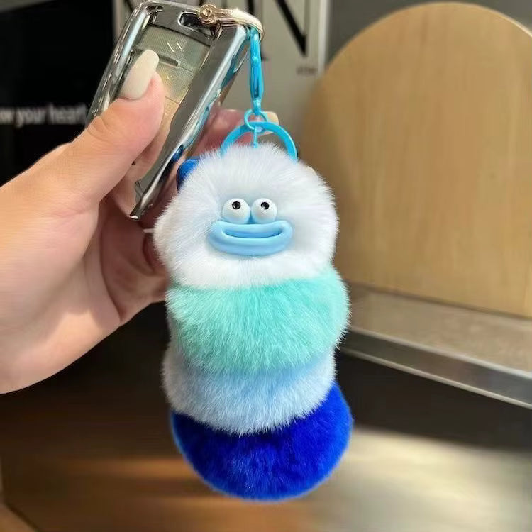 Fendiz Pompom Clown Keychain Plushies Plush Stuffed Sausage Big Mouth Colorful Rabbit Furry Pendant Backpack Decor Fendiz