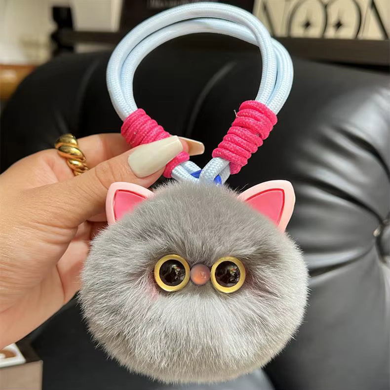 Fendiz Mini Fluffy Cat Plush Artificial Rex Furry Ball Kitten Keychain Bag Pendant Car Hanging Key Chain Fendiz