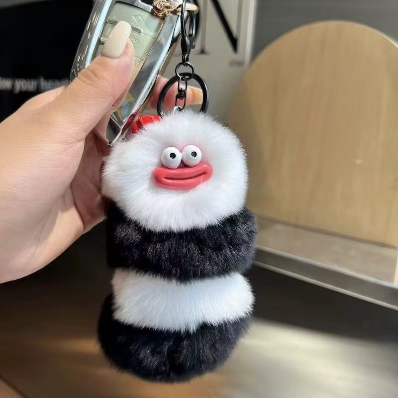 Fendiz Pompom Clown Keychain Plushies Plush Stuffed Sausage Big Mouth Colorful Rabbit Furry Pendant Backpack Decor Fendiz