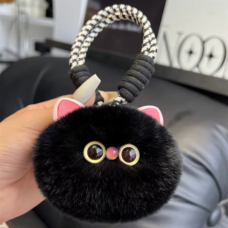 Fendiz Mini Fluffy Cat Plush Artificial Rex Furry Ball Kitten Keychain Bag Pendant Car Hanging Key Chain - Fendiz