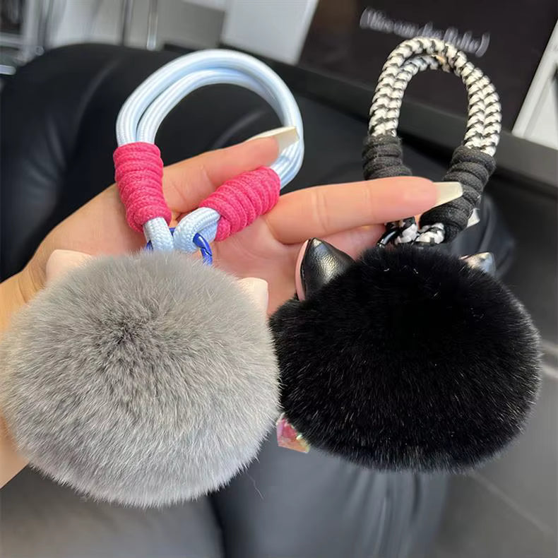 Fendiz Mini Fluffy Cat Plush Artificial Rex Furry Ball Kitten Keychain Bag Pendant Car Hanging Key Chain Fendiz