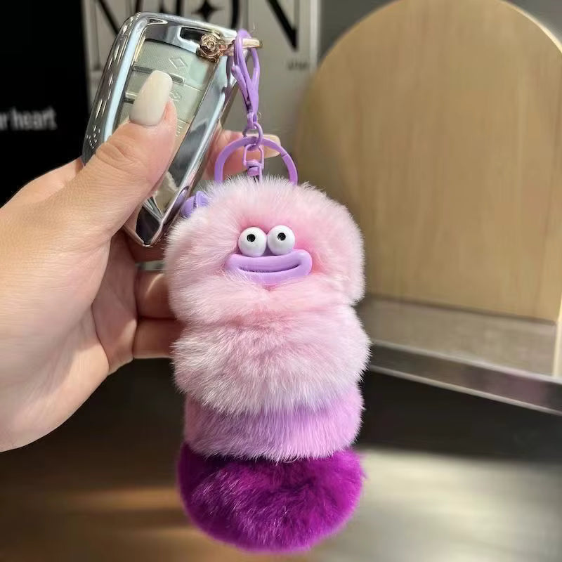 Fendiz Pompom Clown Keychain Plushies Plush Stuffed Sausage Big Mouth Colorful Rabbit Furry Pendant Backpack Decor Fendiz