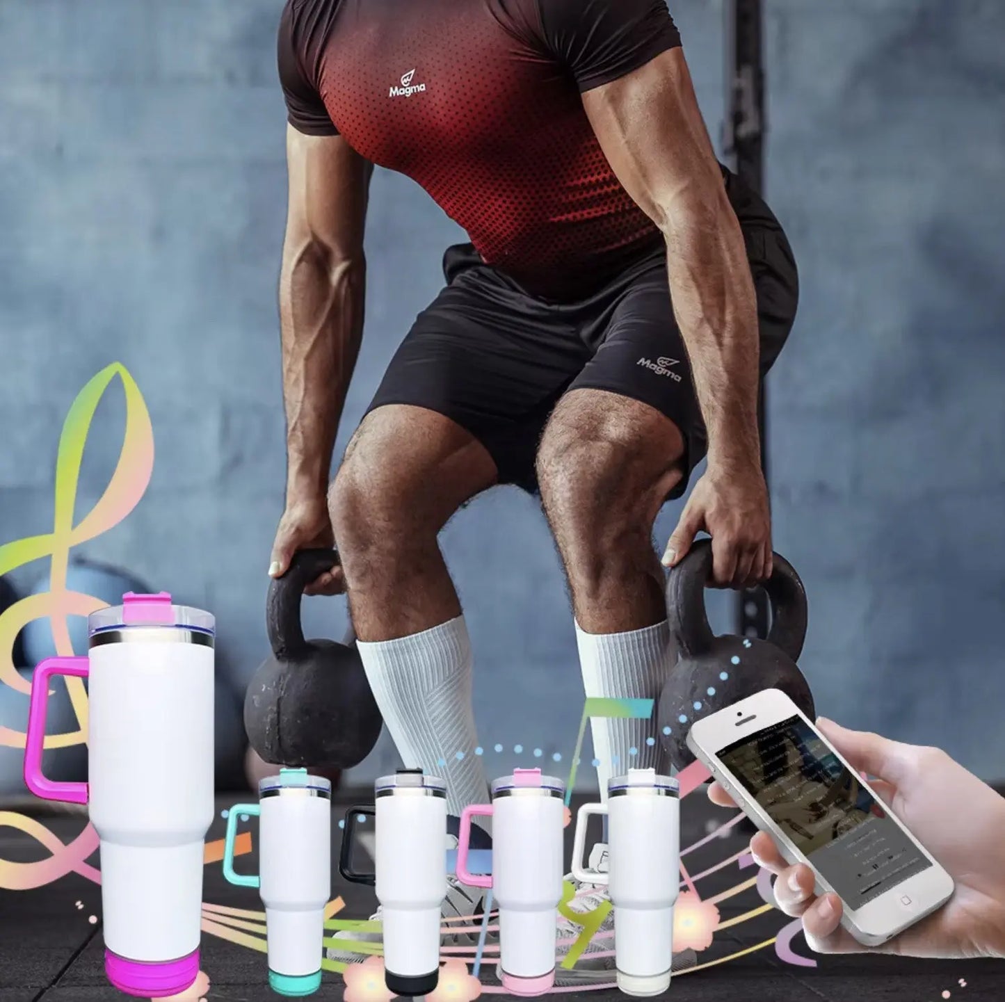 New Fendiz Sublimation Double 40 Oz Bluetooth Tumbler with 5W Stereo Speaker, LED Light Base, Vacuum Insulated Fendiz
