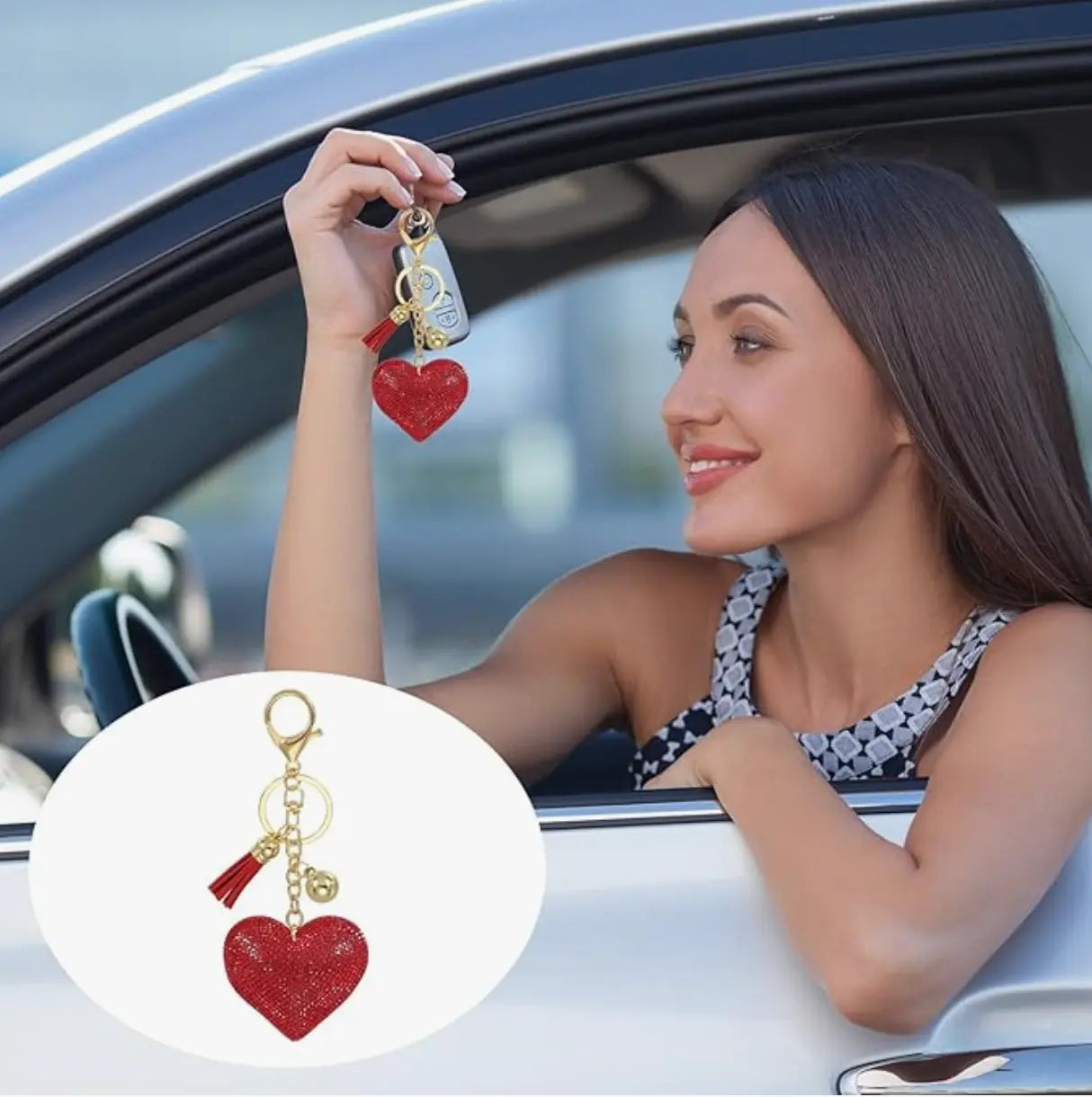 Fendiz Glitter Keychain Premium SS6 Crystal Tassel Key Chain Leather Bag Charm Fendiz