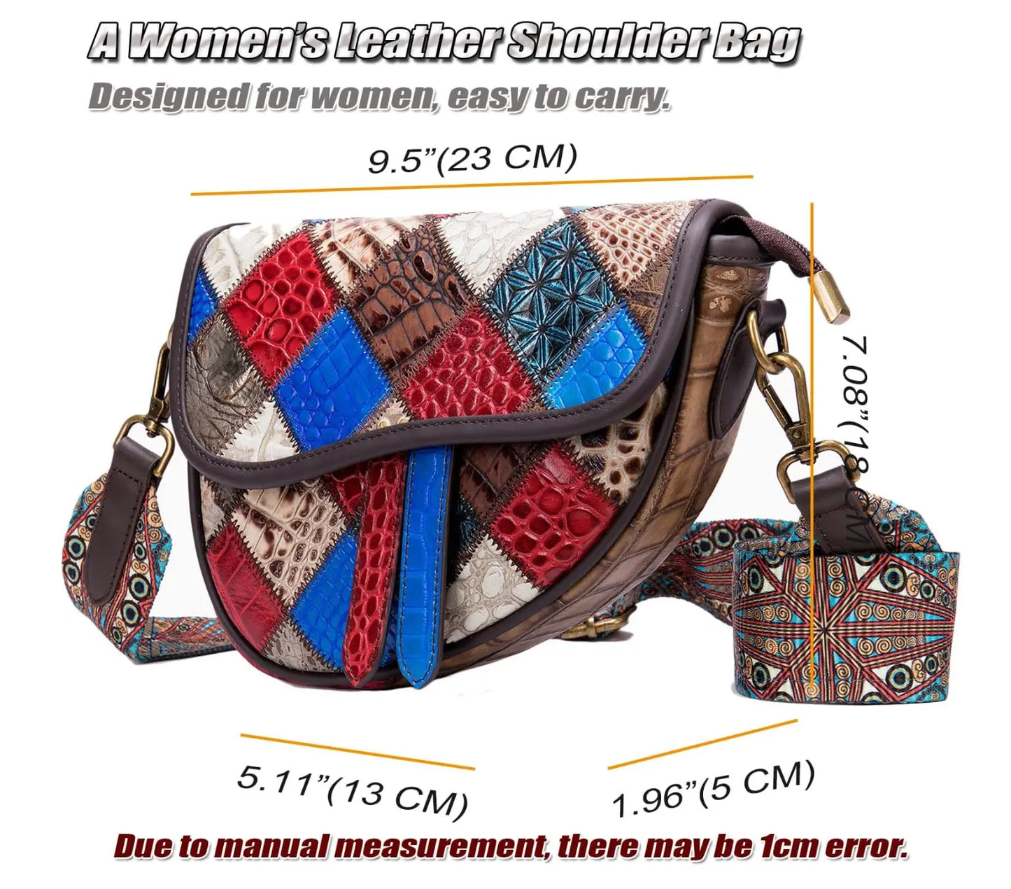 Patchwork Crossbody Bag Unique Genuine Leather Shoulder Bag Phone Purse with Shoulder Strap, Colorful Fendiz