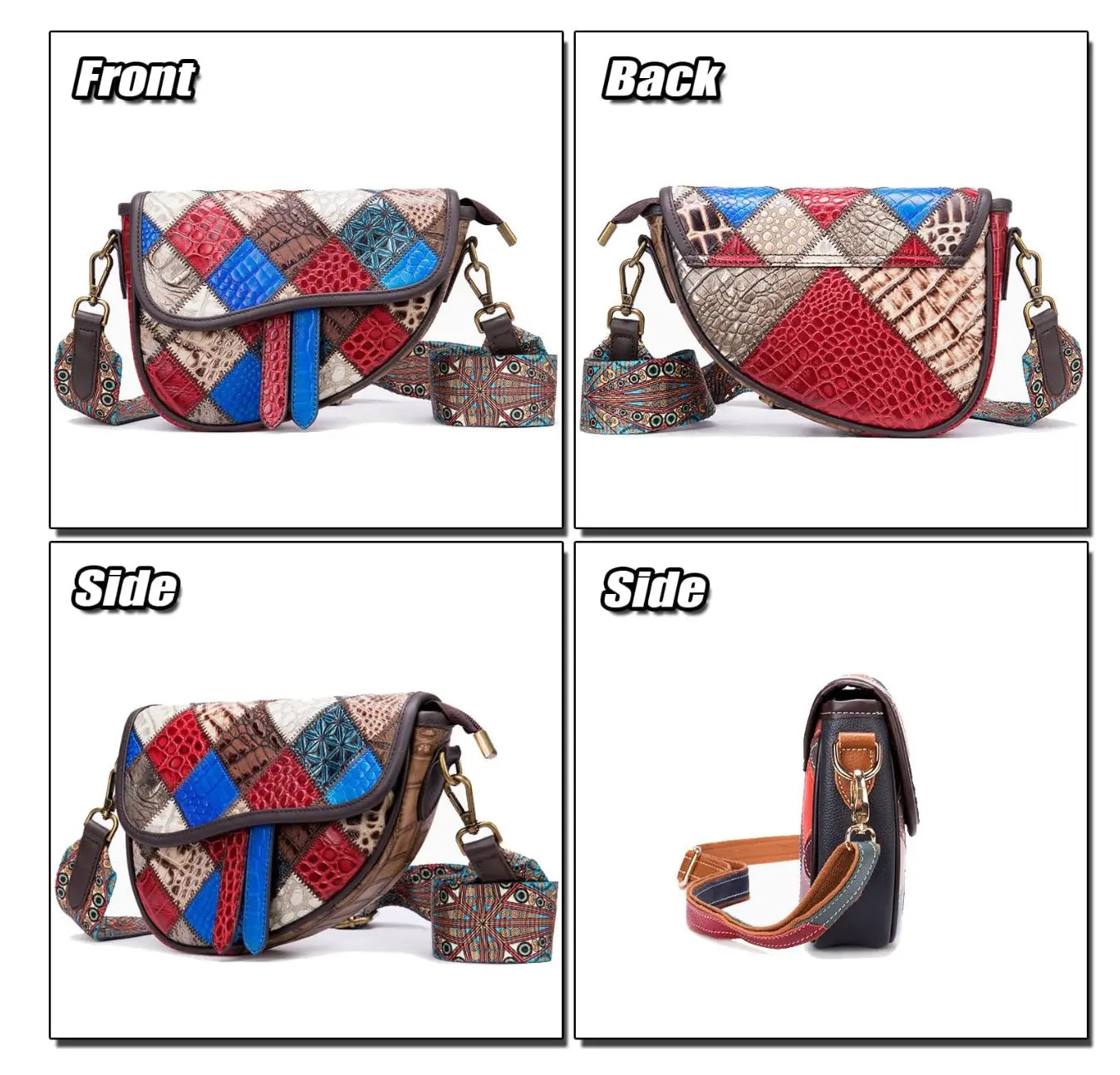 Patchwork Crossbody Bag Unique Genuine Leather Shoulder Bag Phone Purse with Shoulder Strap, Colorful Fendiz