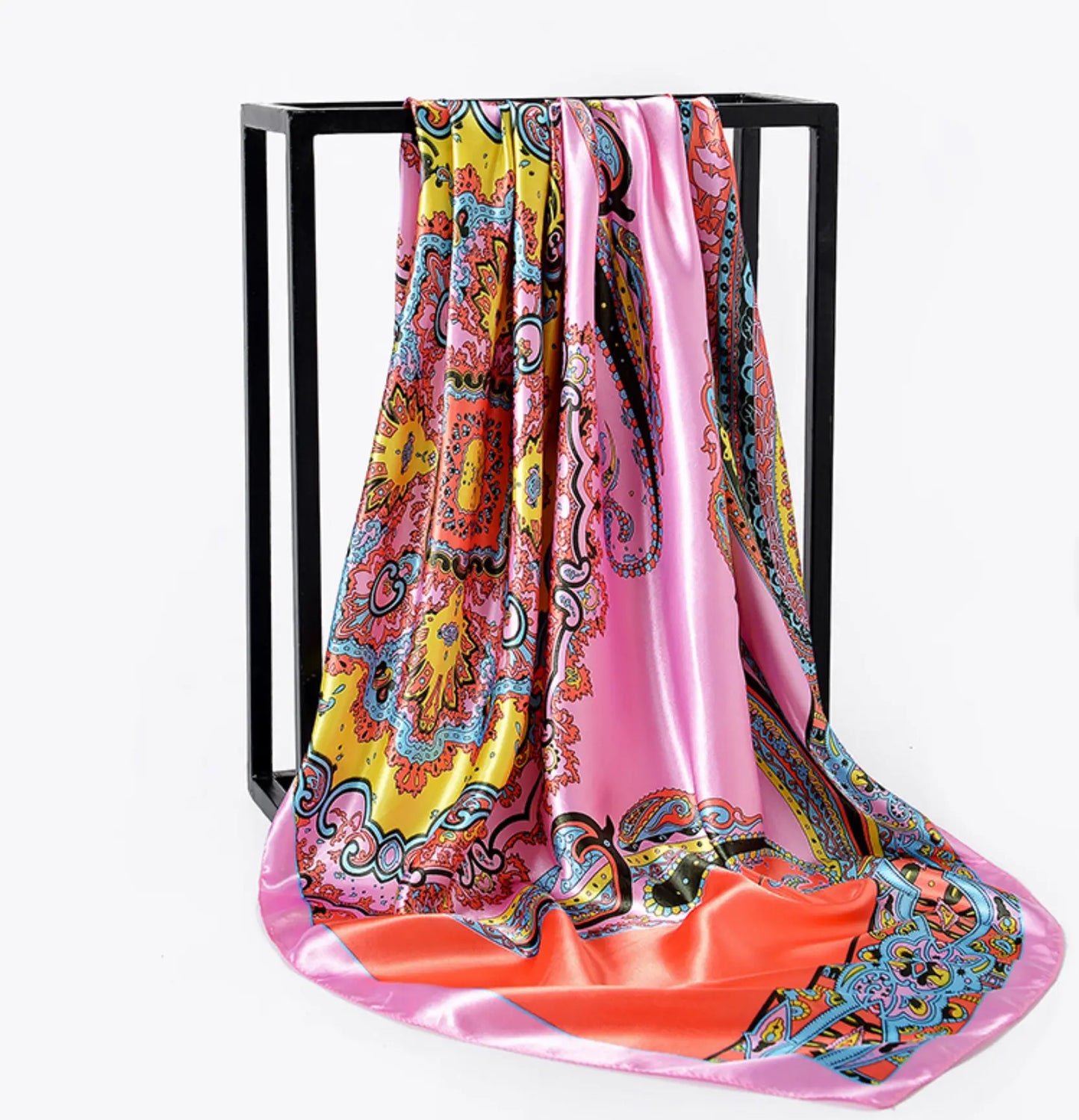 Fendiz Vintage Silk Square Scarf Luxury Twill Foulard Hijab 35"x 35" Satin Scarves Ladies Bandanas Fendiz