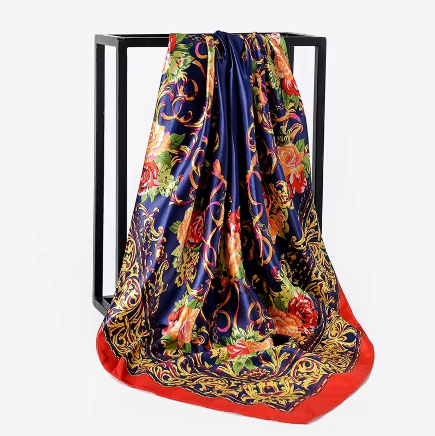 Fendiz Vintage Silk Square Scarf Luxury Twill Foulard Hijab 35"x 35" Satin Scarves Ladies Bandanas Fendiz