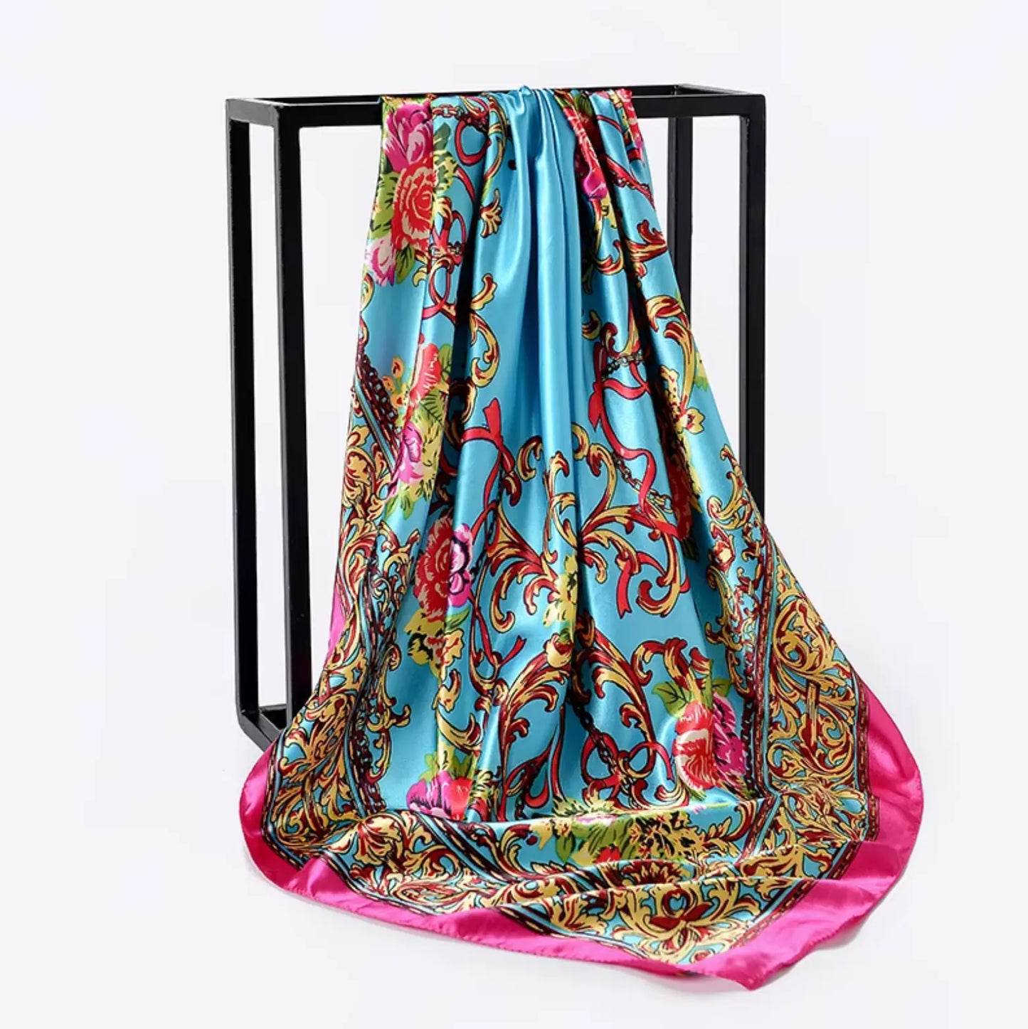 Fendiz Vintage Silk Square Scarf Luxury Twill Foulard Hijab 35"x 35" Satin Scarves Ladies Bandanas Fendiz