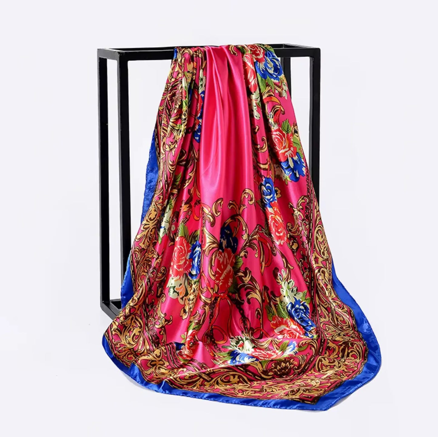Fendiz Vintage Silk Square Scarf Luxury Twill Foulard Hijab 35"x 35" Satin Scarves Ladies Bandanas Fendiz
