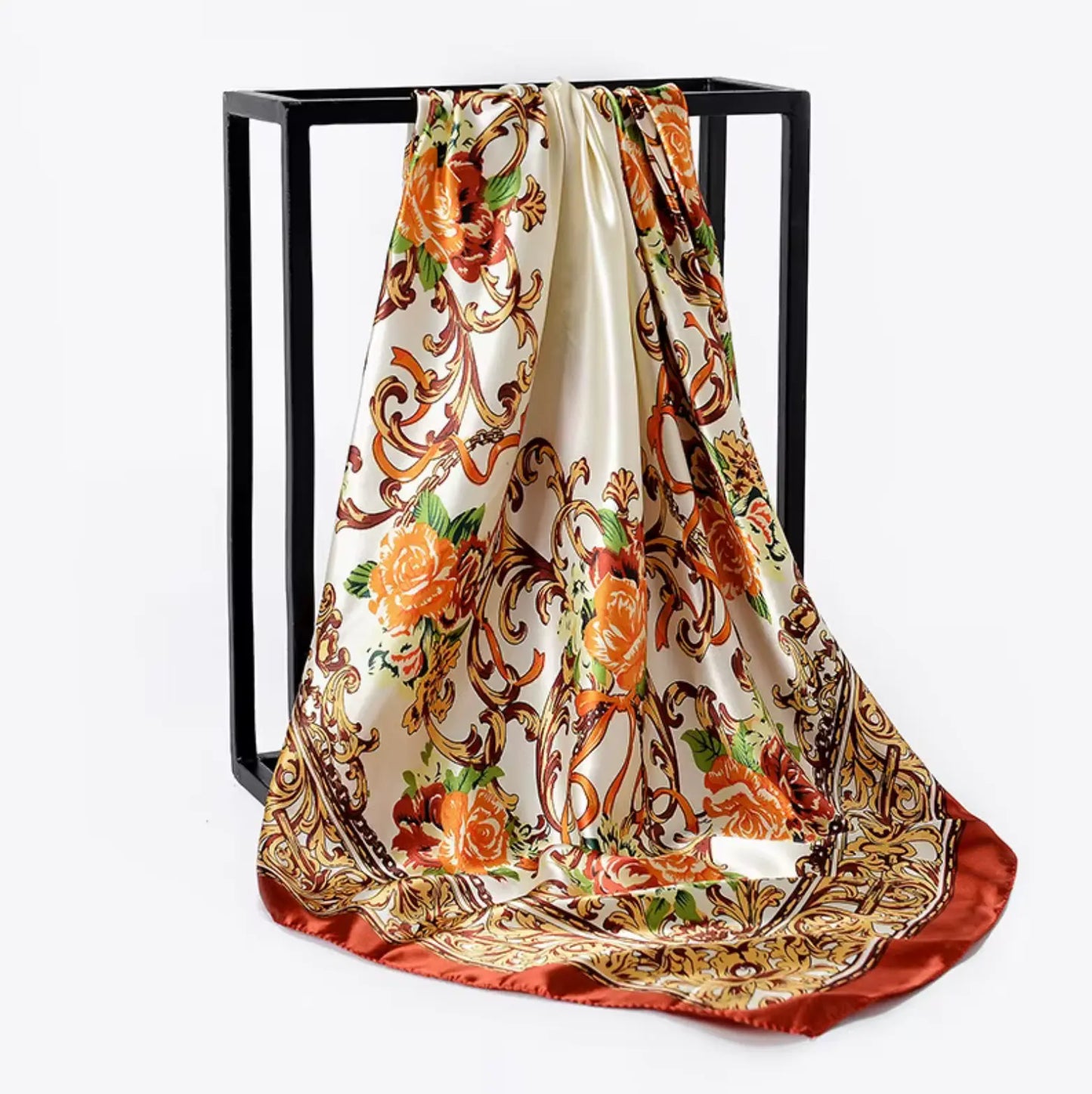 Fendiz Vintage Silk Square Scarf Luxury Twill Foulard Hijab 35"x 35" Satin Scarves Ladies Bandanas Fendiz