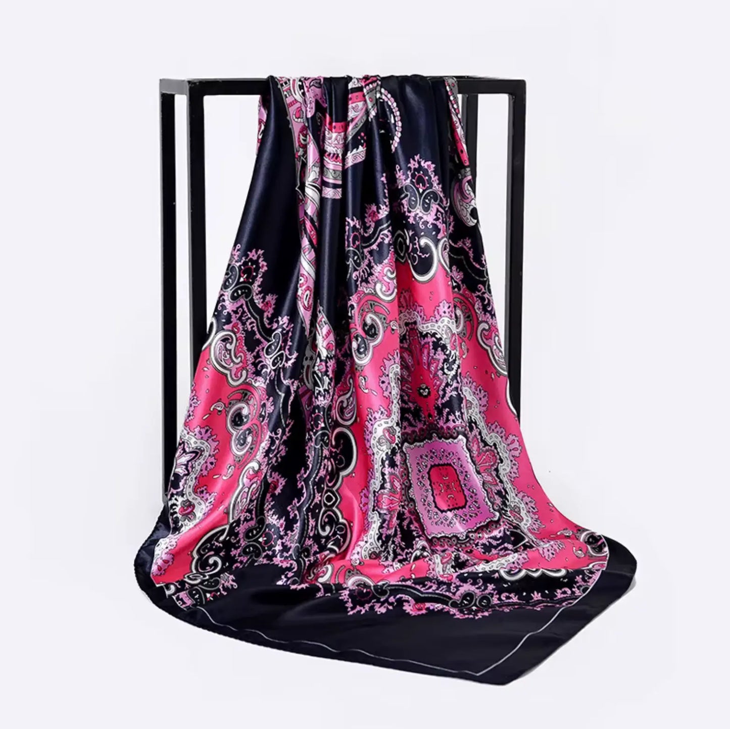 Fendiz Vintage Silk Square Scarf Luxury Twill Foulard Hijab 35"x 35" Satin Scarves Ladies Bandanas Fendiz