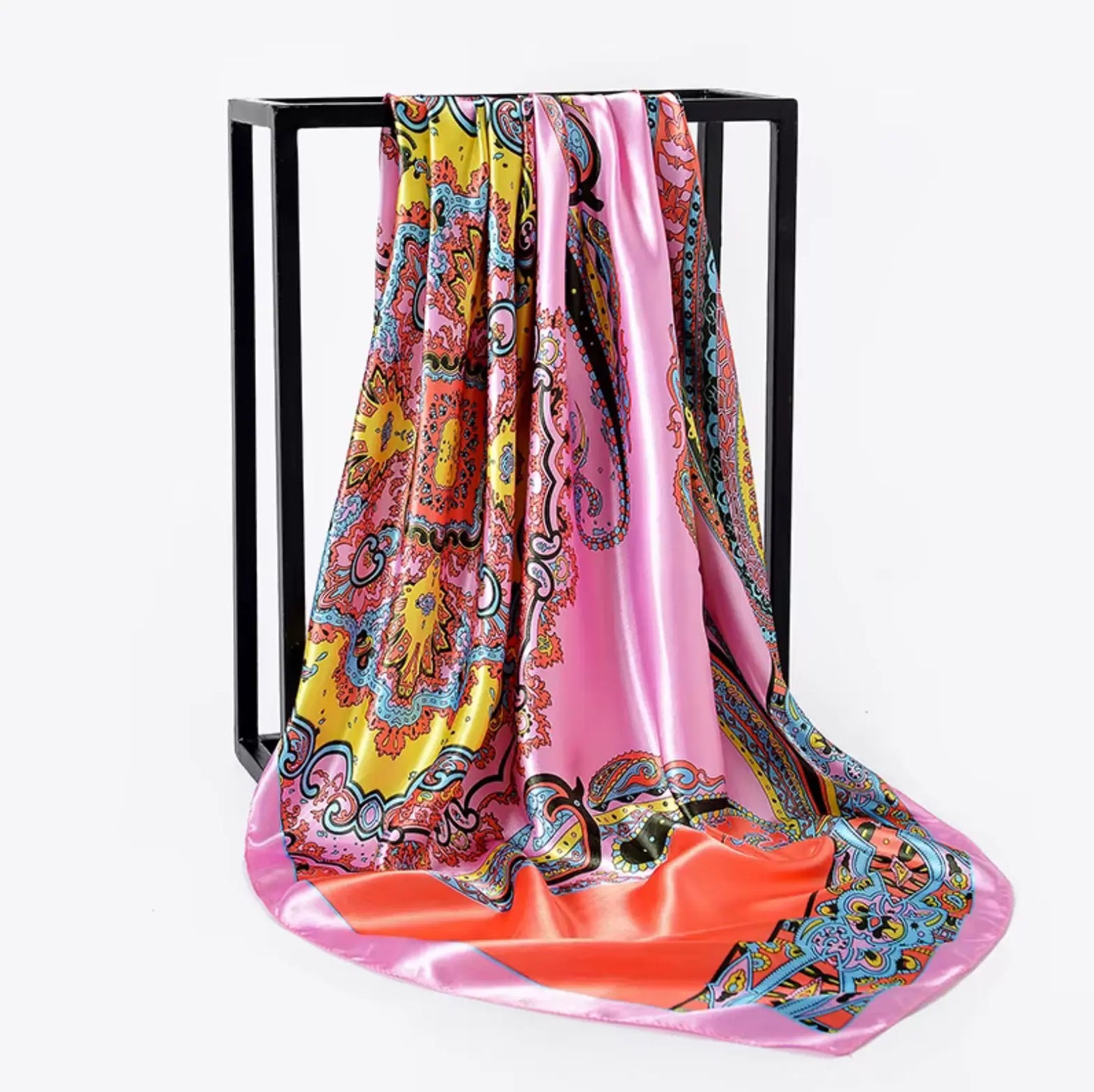 Fendiz Vintage Silk Square Scarf Luxury Twill Foulard Hijab 35"x 35" Satin Scarves Ladies Bandanas Fendiz