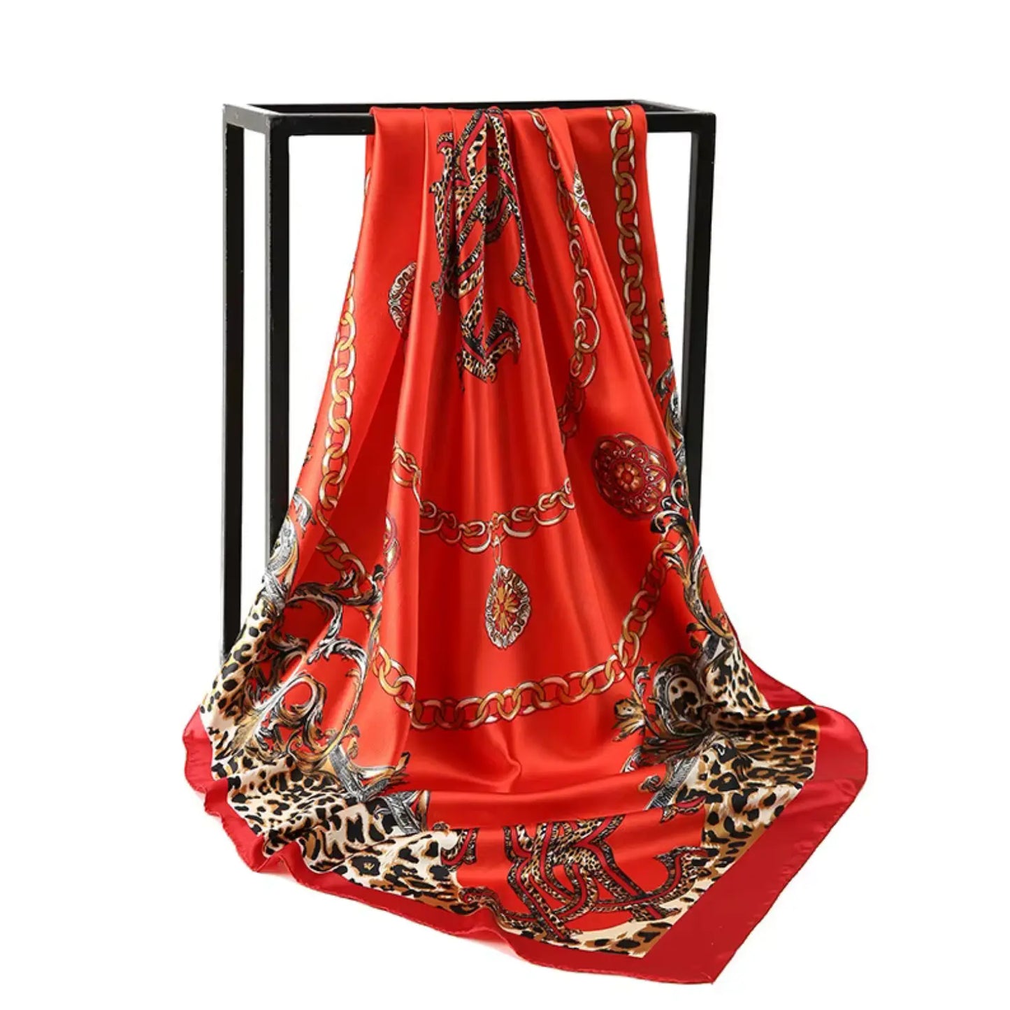 Fendiz Vintage Silk Square Scarf Luxury Twill Foulard Hijab 35"x 35" Satin Scarves Ladies Bandanas Fendiz