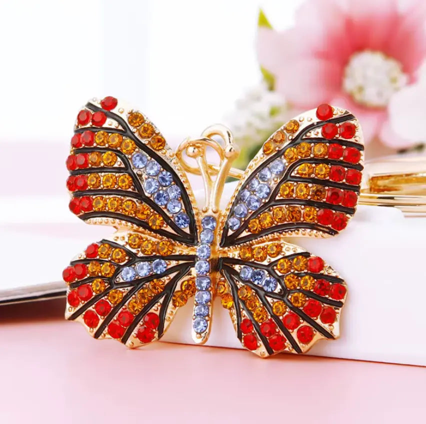 Cute Butterfly Keychain Sparkling Rhinestone Crystal And Charm Pendant - Fendiz