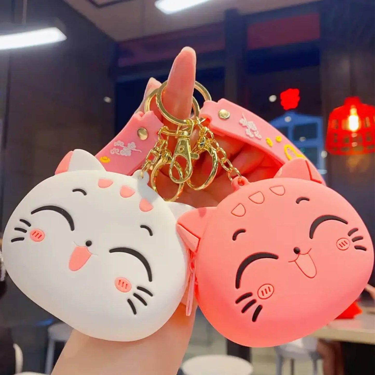 Maneki Neko Cat Silicone Bag Charm Mini Cash Bags Headphones Kawaii