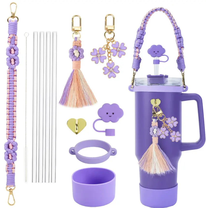 8Pcs Fendiz Cup Accessories for Stanley Cup 30oz 40oz Tumbler with Handle, Including Water Bottle Handle Strap, Chapstick Holder, Boot, Keychain Charms, Straw Topper Cover Cap for Stanley, No Cup - Fendiz
