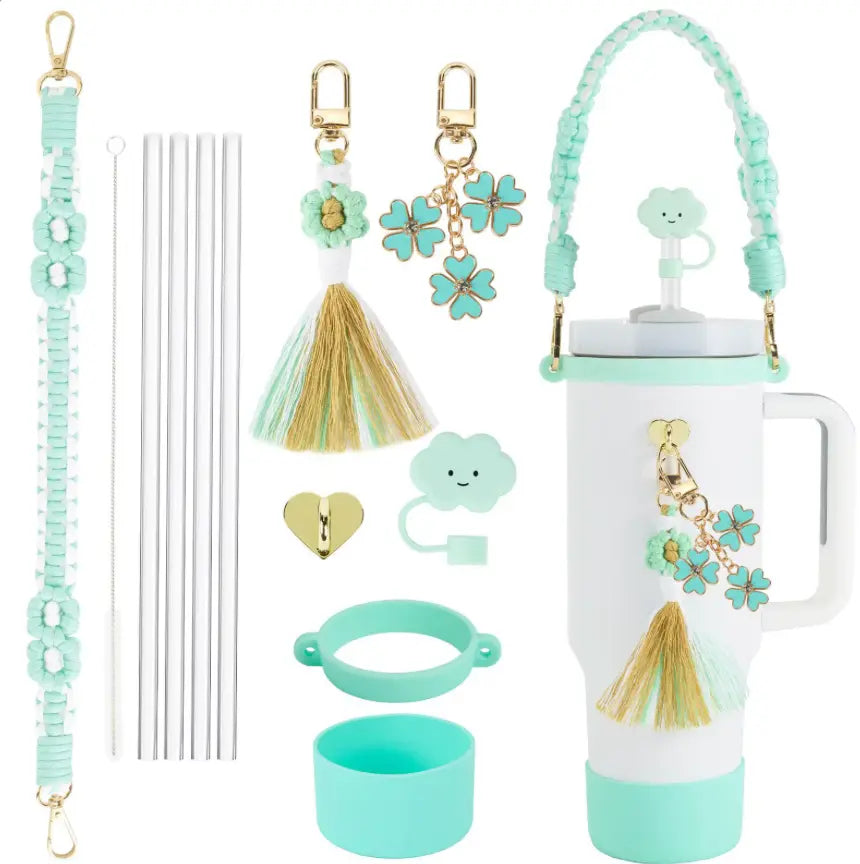 8Pcs Fendiz Cup Accessories for Stanley Cup 30oz 40oz Tumbler with Handle, Including Water Bottle Handle Strap, Chapstick Holder, Boot, Keychain Charms, Straw Topper Cover Cap for Stanley, No Cup - Fendiz