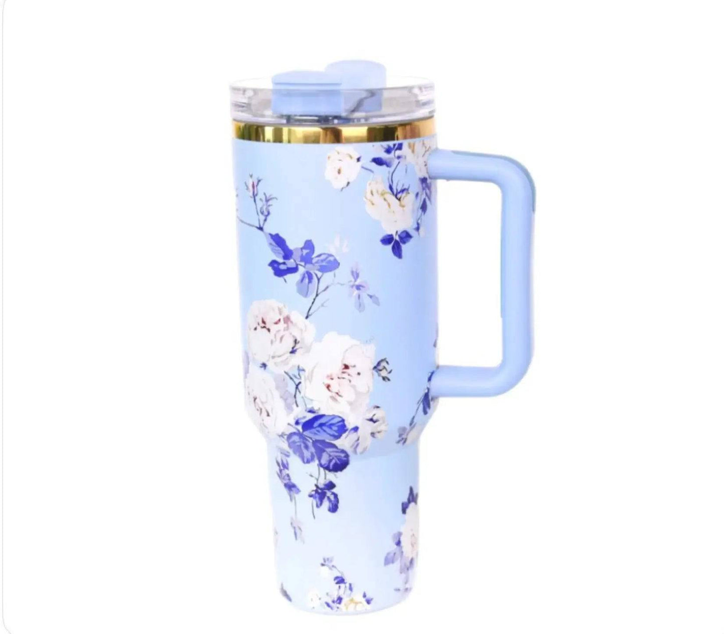 New Gold Plating Design Stainless Steel Floral Mug Cup 40oz Flower Tumbler with Straw