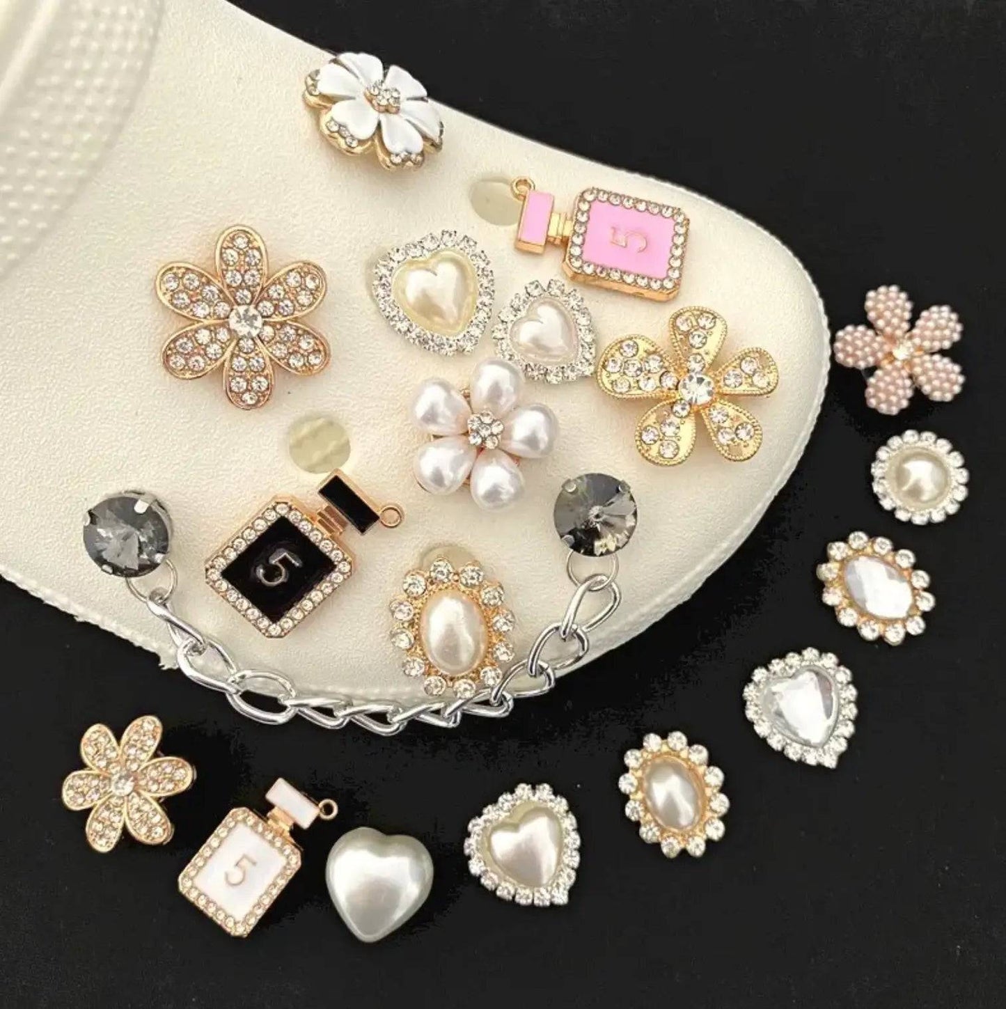 Bling Shoe Charms for Women,Girly Golden Chains for Clog Sandals,Rhinestones Bling Chain Charms Cute Designer DIY Shoe Accessories Decoration