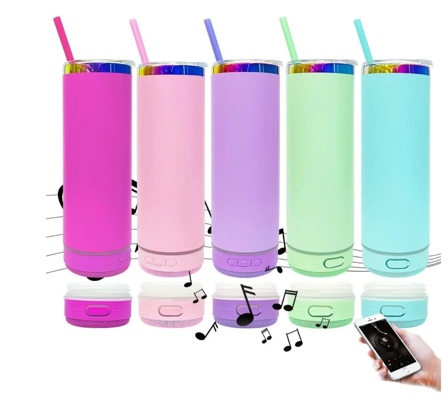 New Fendiz Music Speaker Tumbler with Straw and Lid, 20oz Sublimation Skinny Stainless Steel Double Wall Tumbler Fendiz