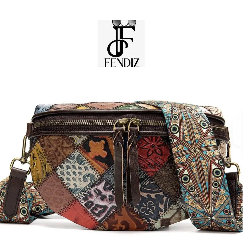 New Fendiz Elegant Shoulder Sling Bag Genuine Cow Leather Retro Classic Fendiz