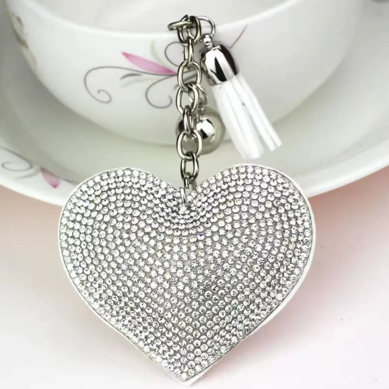 Fendiz Glitter Keychain Premium SS6 Crystal Tassel Key Chain Leather Bag Charm Fendiz