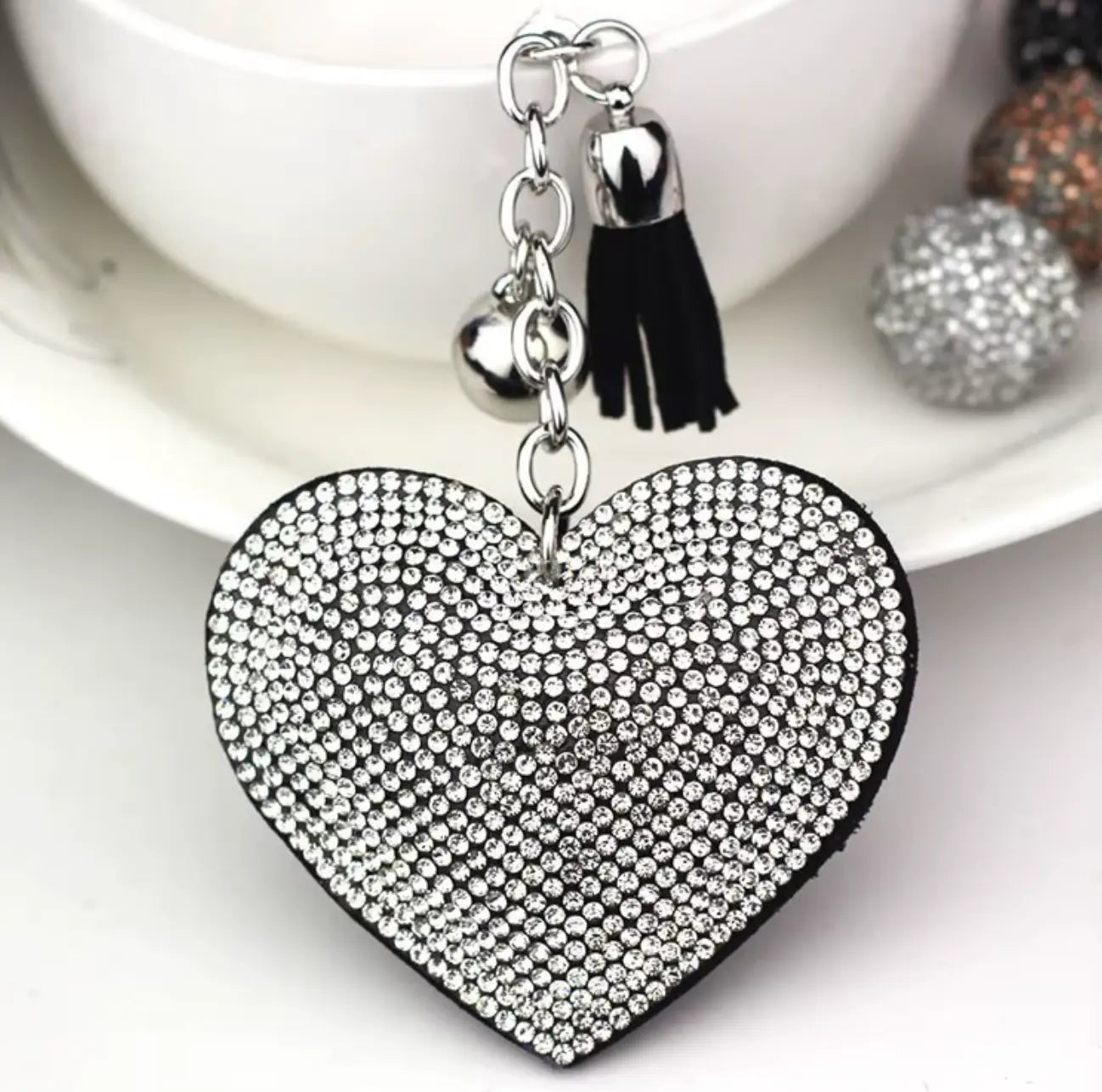 Fendiz Glitter Keychain Premium SS6 Crystal Tassel Key Chain Leather Bag Charm Fendiz