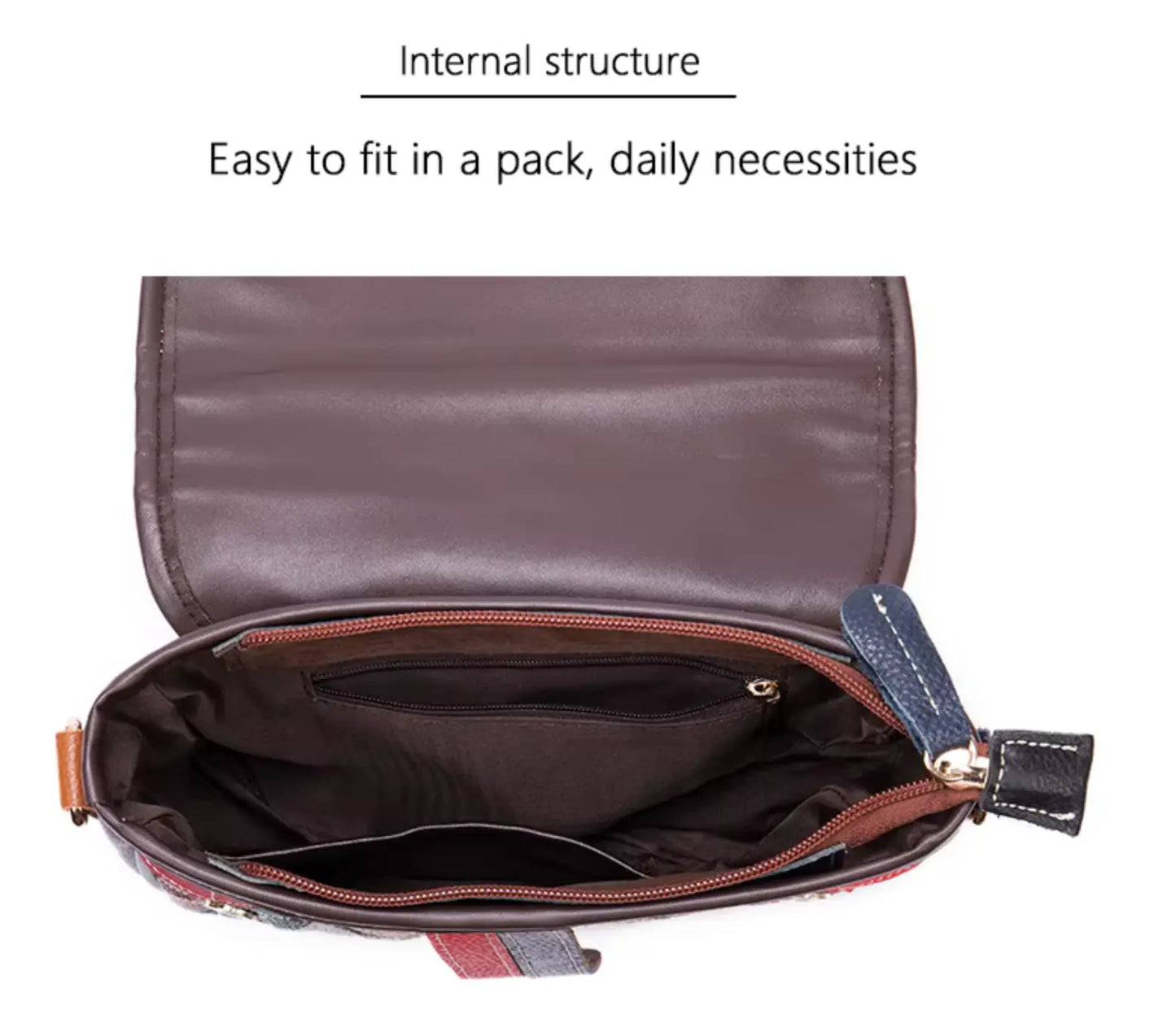 Patchwork Crossbody Bag Unique Genuine Leather Shoulder Bag Phone Purse with Shoulder Strap, Colorful Fendiz