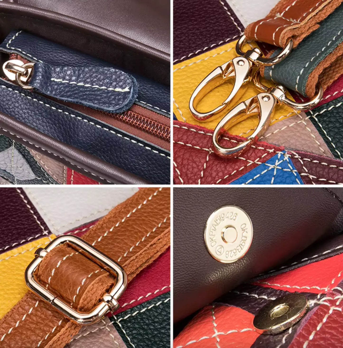 Patchwork Crossbody Bag Unique Genuine Leather Shoulder Bag Phone Purse with Shoulder Strap, Colorful Fendiz