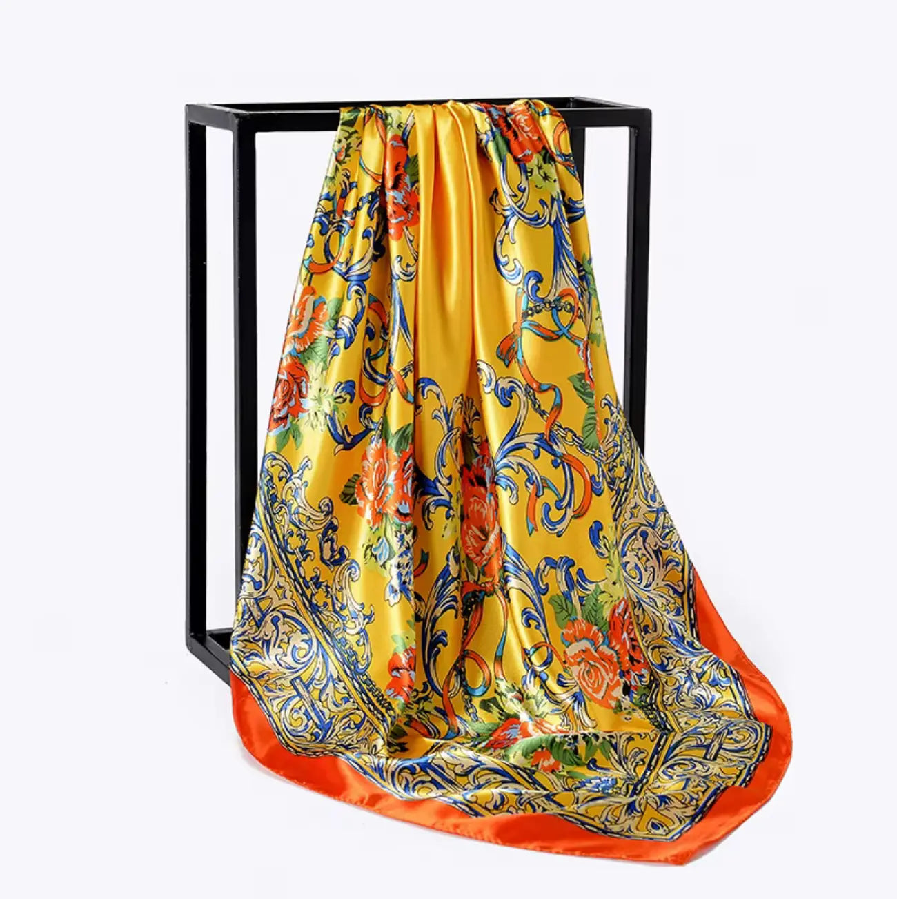 Fendiz Vintage Silk Square Scarf Luxury Twill Foulard Hijab 35"x 35" Satin Scarves Ladies Bandanas Fendiz