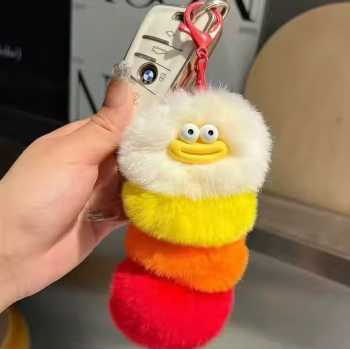 Fendiz Pompom Clown Keychain Plushies Plush Stuffed Sausage Big Mouth Colorful Rabbit Furry Pendant Backpack Decor Fendiz