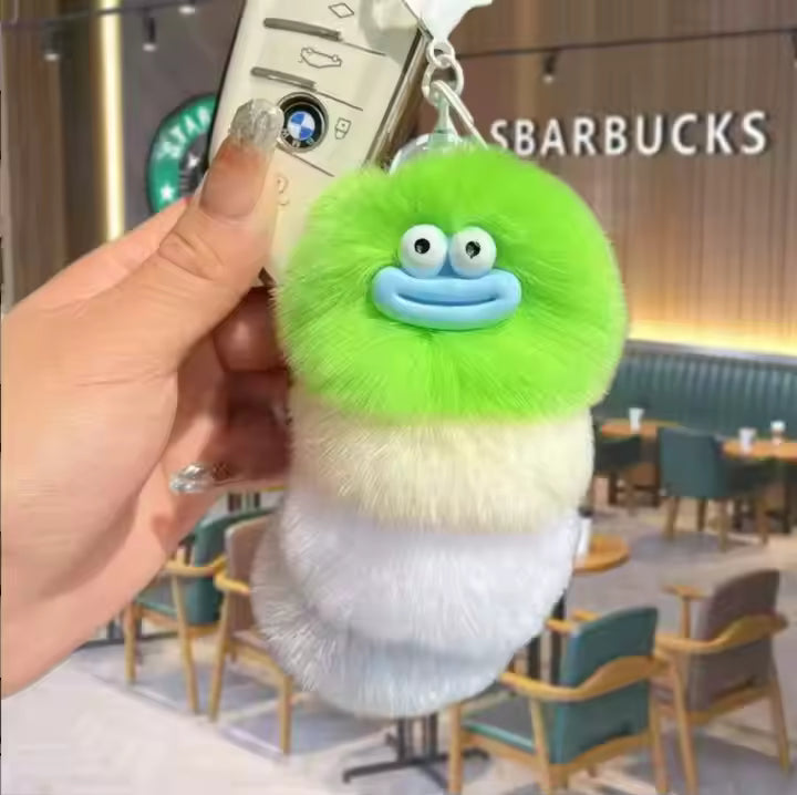 Fendiz Pompom Clown Keychain Plushies Plush Stuffed Sausage Big Mouth Colorful Rabbit Furry Pendant Backpack Decor Fendiz