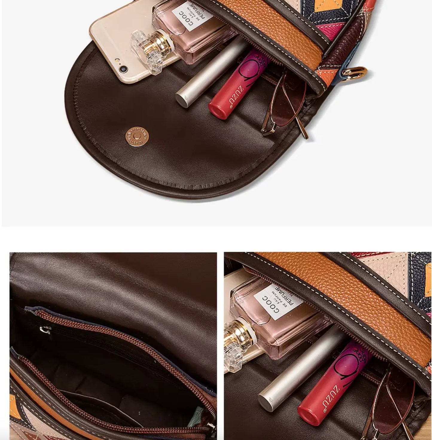 Multicolor Crossbody Bag for Genuine Leather Colorful Shoulder Bag Random Color Patchwork Purse