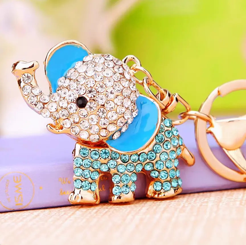 New Elephant Keychains Animal Colorful Opal Rhinestone Crystal Lucky Charm
