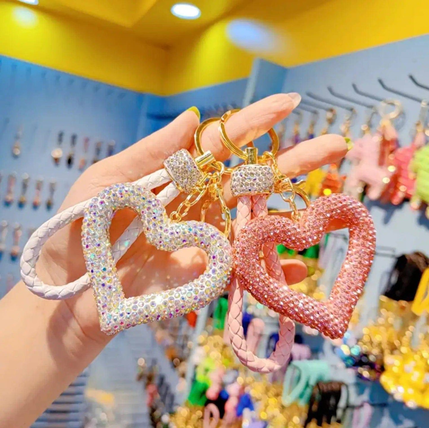 New Rhinestones Heart Keychains Pendant Accessories Cute Diamond Bling