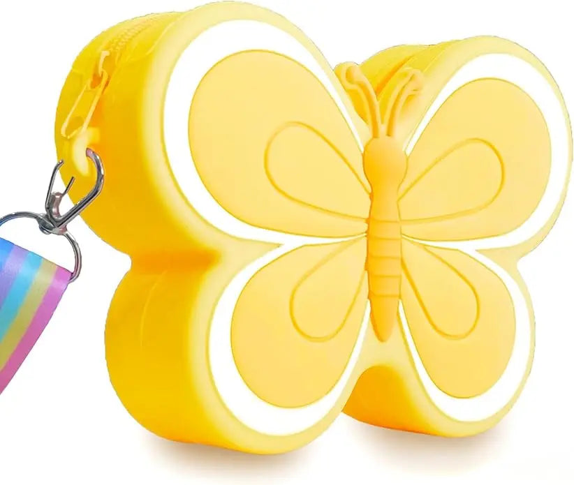 New Cute Kid Kawaii Girl Mini Small Butterfly Silicone Round Coin Wallet Pouch Purse With Zipper - Fendiz