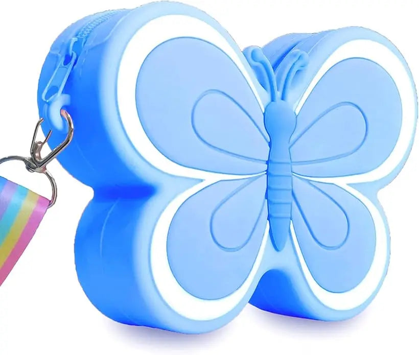 New Cute Kid Kawaii Girl Mini Small Butterfly Silicone Round Coin Wallet Pouch Purse With Zipper - Fendiz