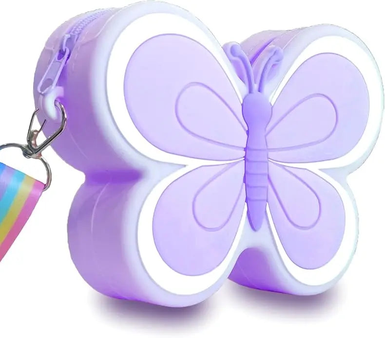 New Cute Kid Kawaii Girl Mini Small Butterfly Silicone Round Coin Wallet Pouch Purse With Zipper - Fendiz