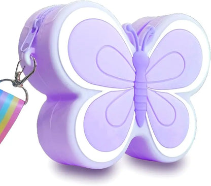 New Cute Kid Kawaii Girl Mini Small Butterfly Silicone Round Coin Wallet Pouch Purse With Zipper - Fendiz