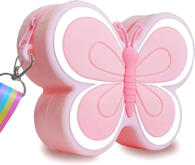 New Cute Kid Kawaii Girl Mini Small Butterfly Silicone Round Coin Wallet Pouch Purse With Zipper - Fendiz