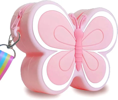 New Cute Kid Kawaii Girl Mini Small Butterfly Silicone Round Coin Wallet Pouch Purse With Zipper - Fendiz