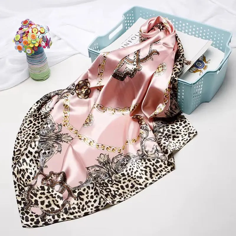 Soft Printed Square Scarf Stain Silk Neckerchief Leopard Large Silky Bandanas Scarves 35"X 35" Fendiz