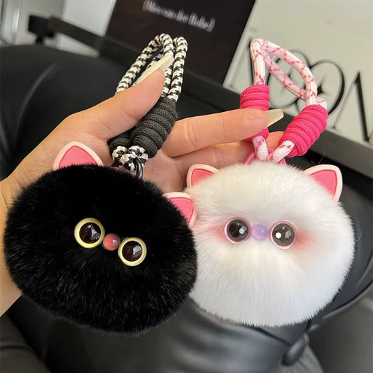 Fendiz Mini Fluffy Cat Plush Artificial Rex Furry Ball Kitten Keychain Bag Pendant Car Hanging Key Chain Fendiz