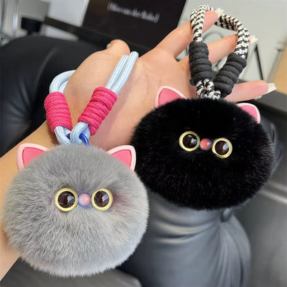 Fendiz Mini Fluffy Cat Plush Artificial Rex Furry Ball Kitten Keychain Bag Pendant Car Hanging Key Chain Fendiz